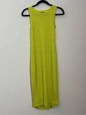 Reserved Neon Lime Textured Knit Midi Dress Sleeveless Y2K Club Kid Bodycon